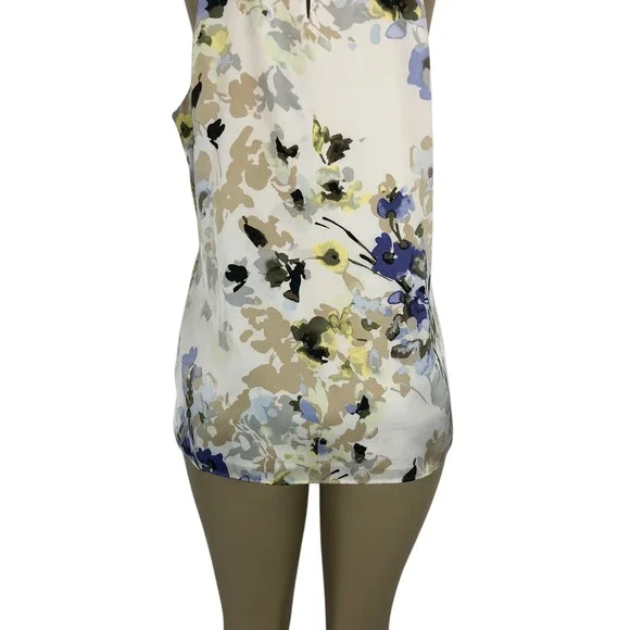 WHBM Watercolor Floral Satin Sleeveless Halter Tank Top Size 12 Office Business - Picture 6 of 10